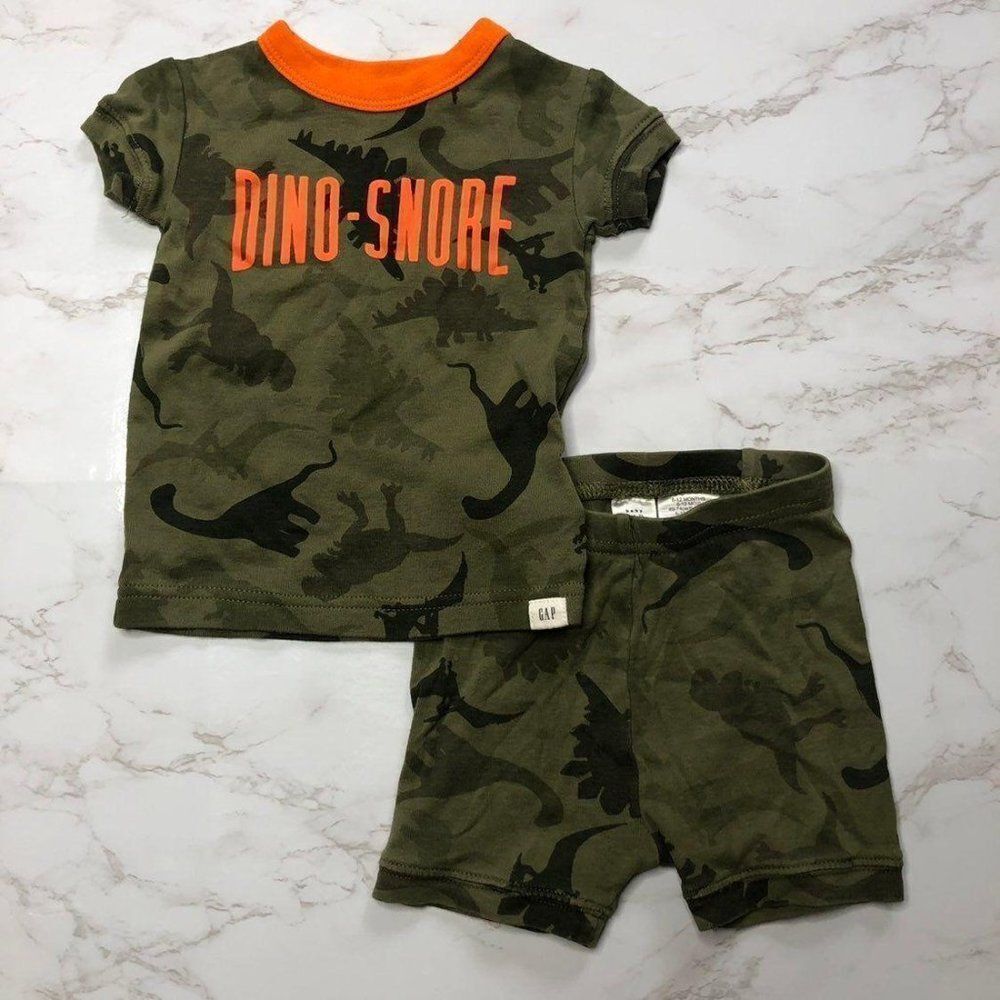 Gap Camo Dino Snore Pajama Set Baby 6-12 Months